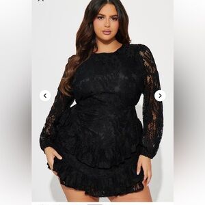 Black Lace Long-Sleeve Mini Dress